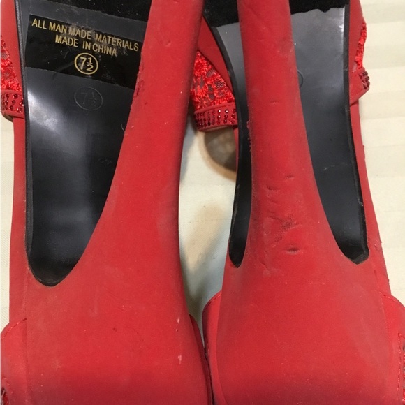 Top Moda Red Lace Platform Heels Rhinestone Embellishments - Picture 11 of 13